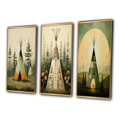 «Green Native Tipi Serenity In Nature», 3 pièces sur toile