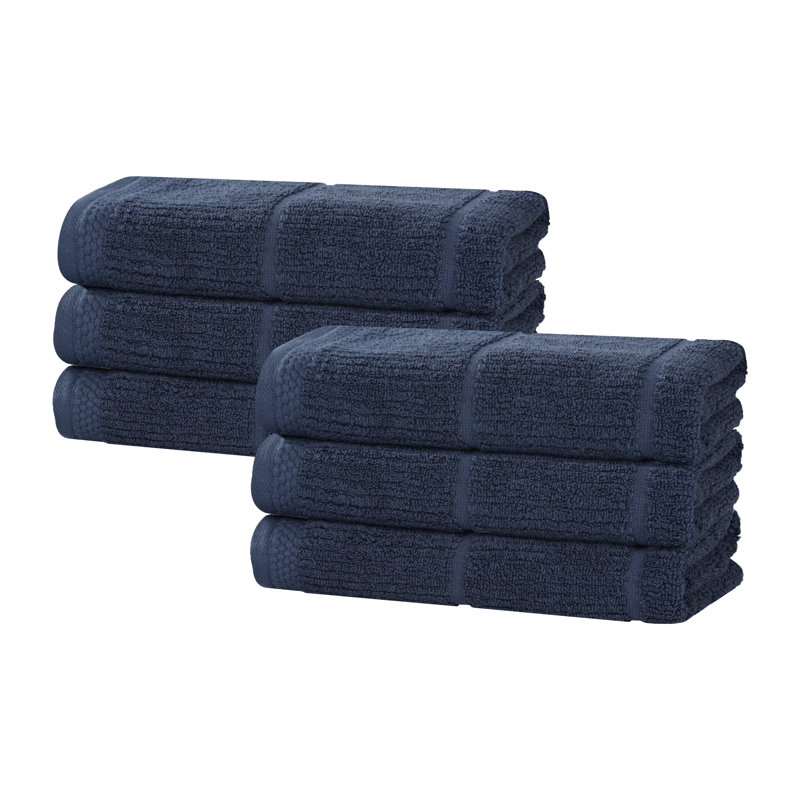 Milo Smart Twist Viscose Cotton Blend Medium Weight Quick Dry Solid Ribbed Hand Towel Set, Navy Blue, Hand Towels - 6 Pack,