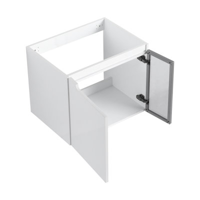 24" Wall-Mounted Bathroom Vanity, 2-Soft Close Doors,Glossy White Vanity & Grey Glass 1/2 Door, Plywood (KD-Packing)-Excluding Sink