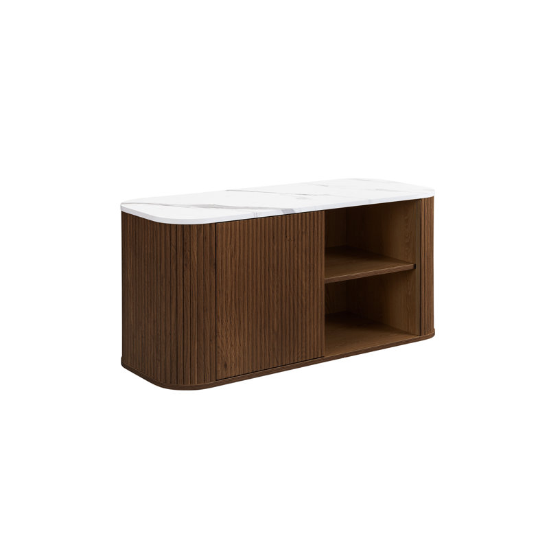 The Vermeer Collection Fluted Small TV Unit - for Tv's up to 49" - 110cm Width TV Stand, Dark Brown Wood