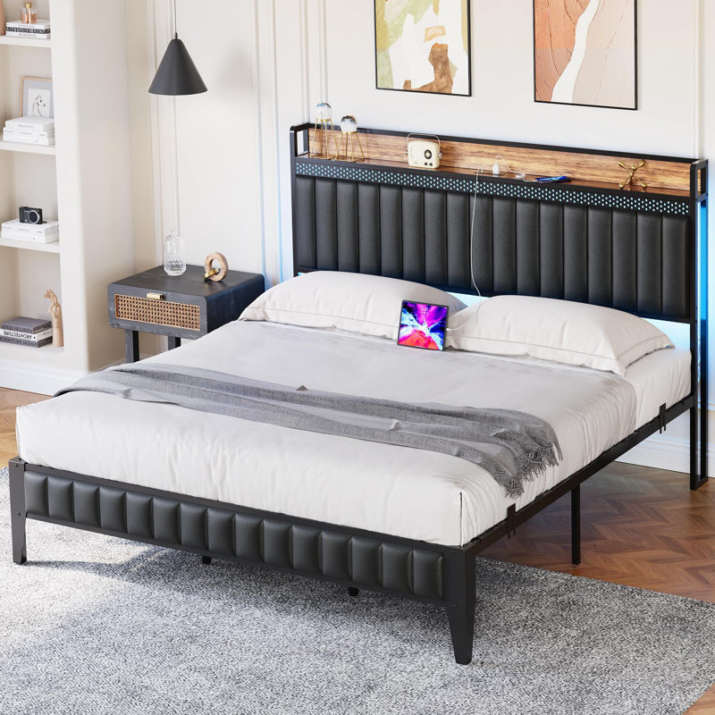 Alicia Upholstered Platform Bed, Black, King
