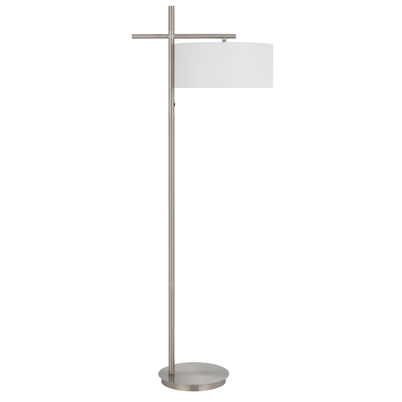 Lampe sur pied Lavy, base à mât chromé mince, abat-jour rigide blanc 62 po