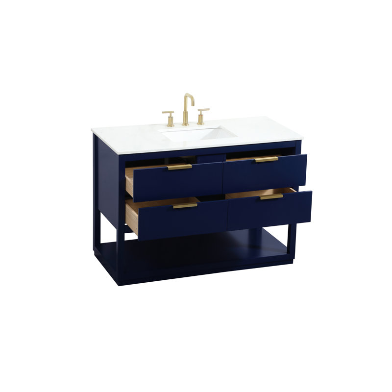 Larkin 48'' Blue Solid Wood Single Bathroom Vanity with Marble Top