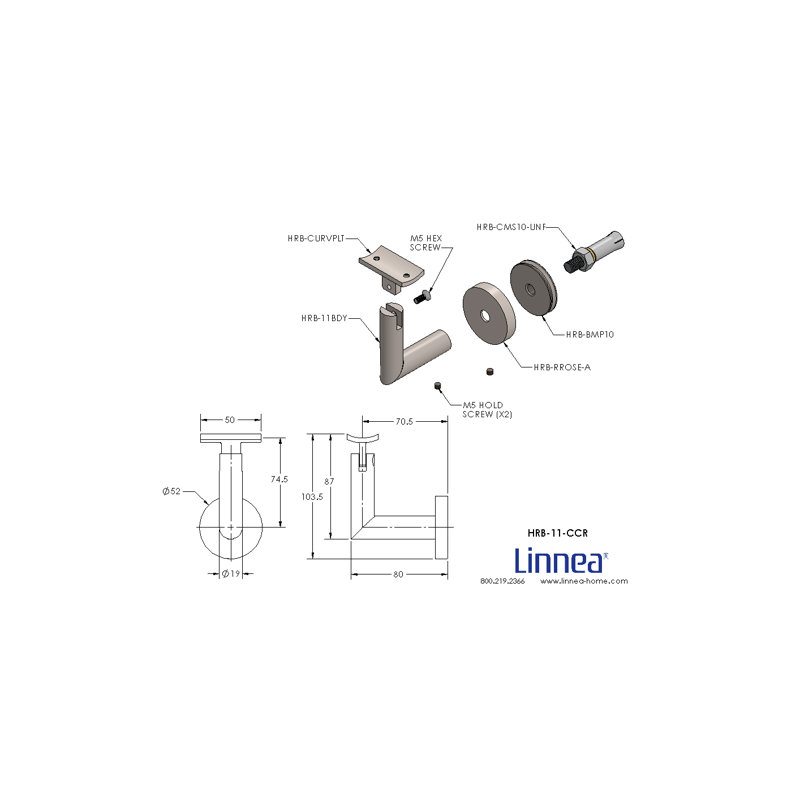 Concrete Mount Handrail Bracket with Round Rose and Curved Plate, Satin Stainless Steel