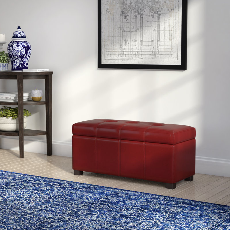 Banc de rangement à couvercle rabattable en faux cuir Santoro, rouge