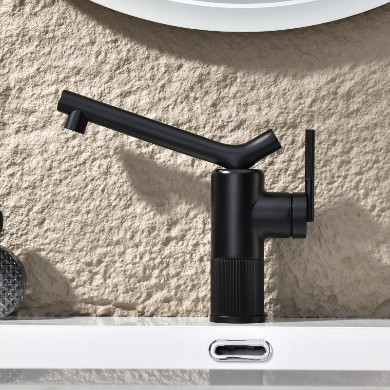Single Hole Swivel Spout Bathroom Faucet with Supply Line, Matte Black