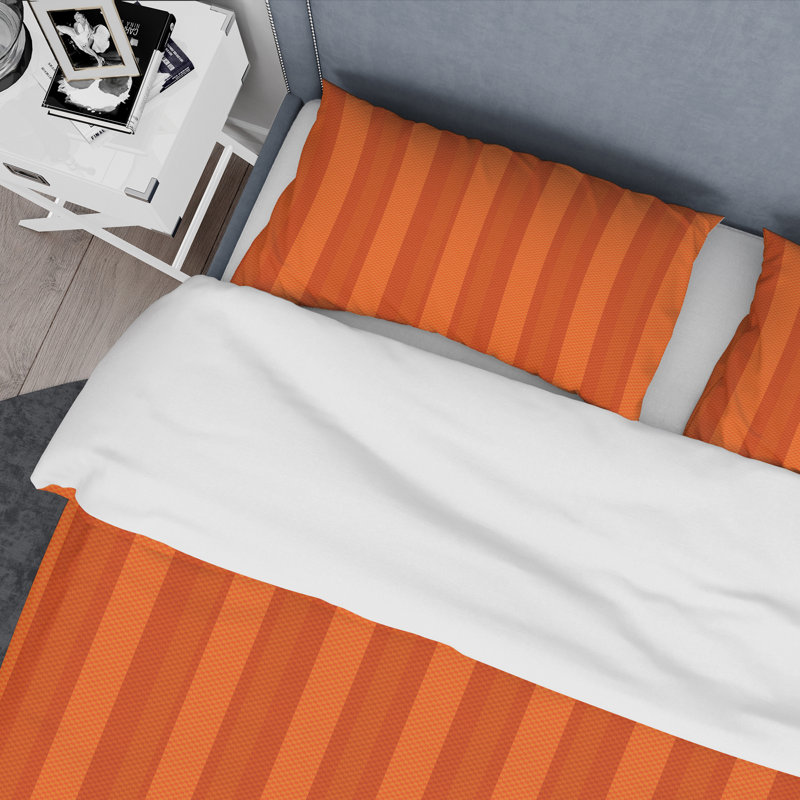 Orange Striped Pattern - Abstract Duvet Cover Set - Microfiber Polyester, Twin Duvet Cover + 1 Standard Sham
