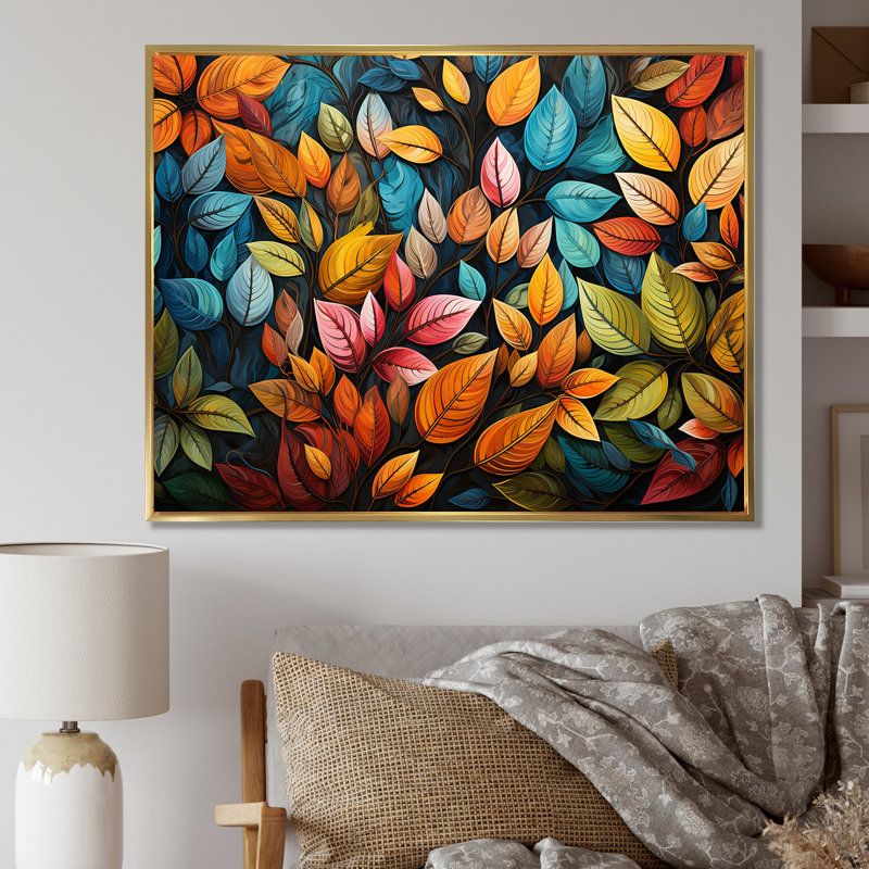 «Abstract Leaves Wilderness Collage I», reproduction sur toile, Cadre flottant doré, H 12 po x l 20 po x P 1 po