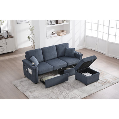4 sièges, canapé modulaire en forme de L, rangement escamotable, coussins, porte-gobelet, tissu en velours côtelé, salon, siège d'appartement à usages multiples