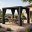 Pergola à auvent noir avec rideaux d'intimité et moustiquaire FLISE 10 pi x 12 pi-133410853-133410854