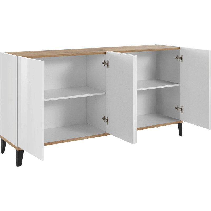 Hirano 160cm Sideboard, White Glossy/Maple Pereira