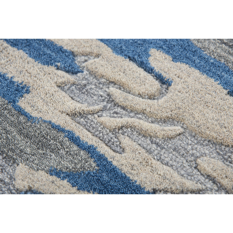 Tapis bleu en laine touffeté à la main Stephenson, Tapis de couloir 2 pi 6 po x 8 pi