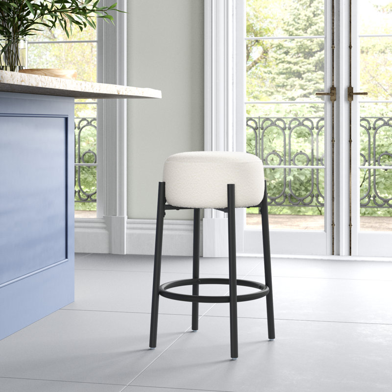 Colombe Upholstered Stool with Metal Frame, Counter Stool (26.3" Seat Height), Ivory Boucle