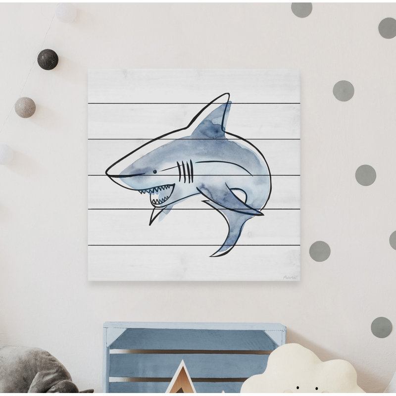 'Shark's Jaw' Art Print on White Wood, 18" H x 18" W  x 1.5" D