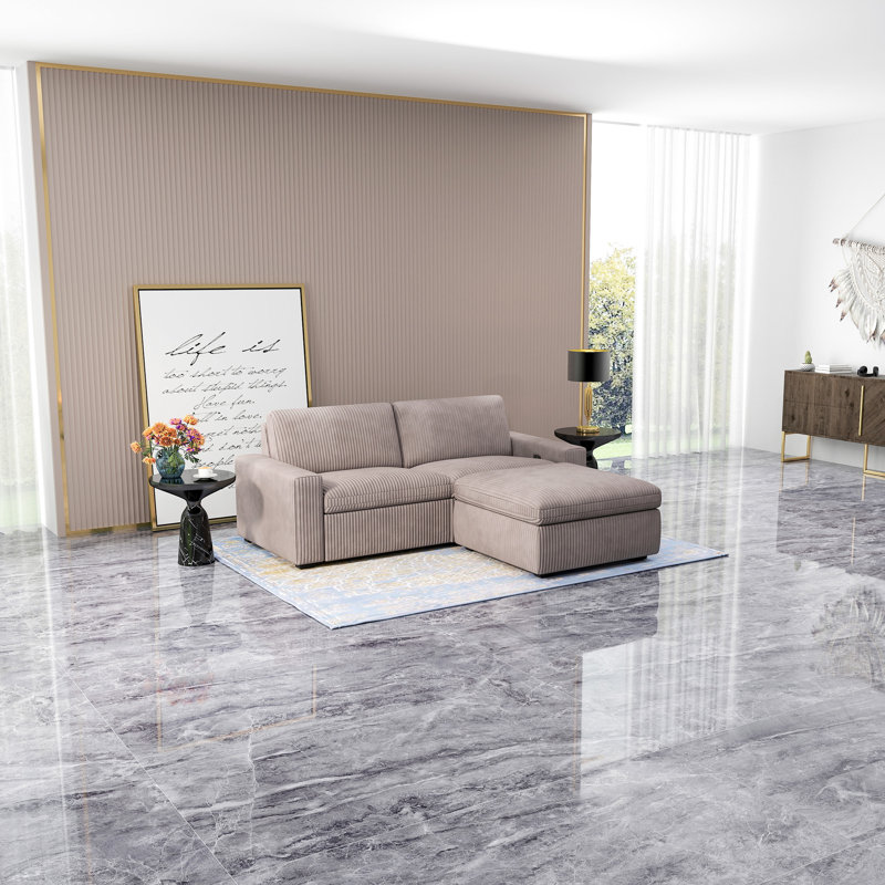 Canapé modulaire rembourré 3 pièces Milred, Velours côtelé brun