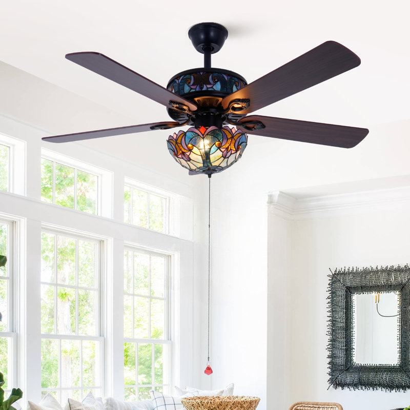 Ventilateur de plafond 52 po avec abat-jour en verre coloré de style Tiffany