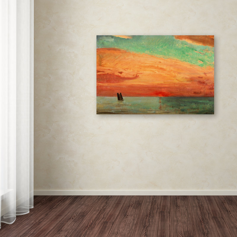 Sunrise Over The Eastern Sea Orange Sky Landscape Canvas Art