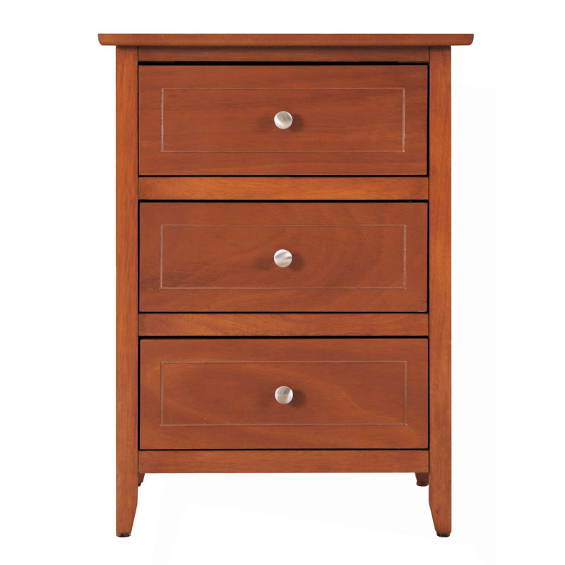 Table de chevet transitionnelle polyvalente à trois tiroirs, Chêne