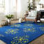 Blue Handwoven Wool Stylized Clover Motif Geometric Modern Contemporary Carpet Rug-1825343684