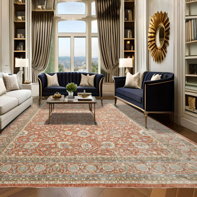 Multi Size Rust Machine Made Dense Pile Rug  Silky Sheen