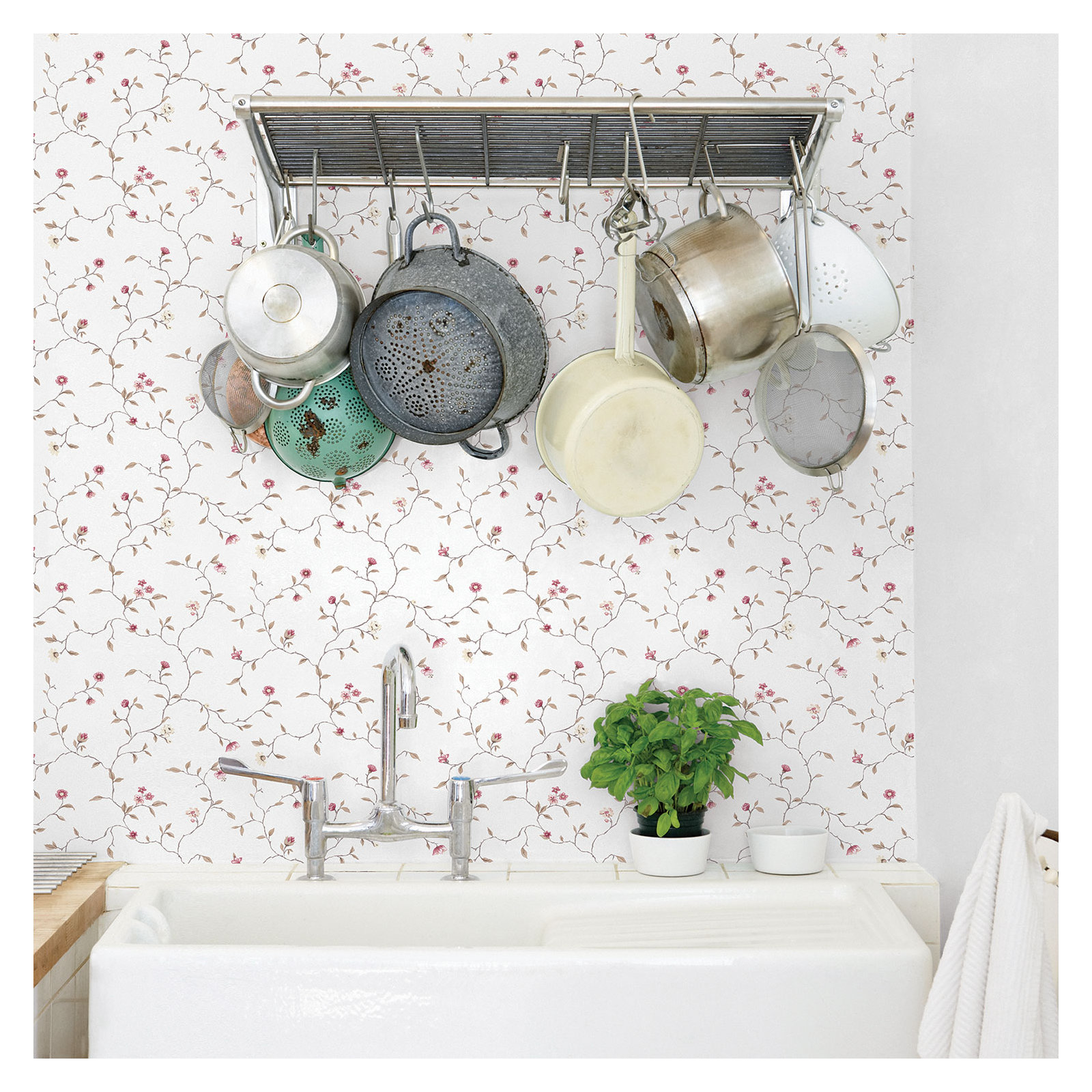 Kitchen Recipes Trailing Flowers 32.8' L x 21" W Wallpaper Roll, Pink/Red