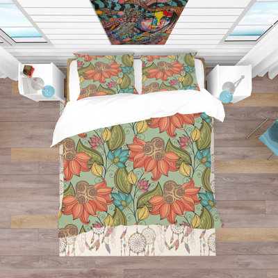 Colorful Floral Pattern - Floral Flower Duvet Cover Set - Microfiber Polyester