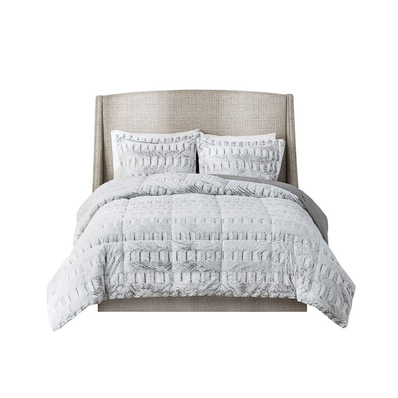 Grand édredon avec fausse fourrure grise, fourrure douce pour la reine, couleur, Queen Comforter + 2 Shams, Gray