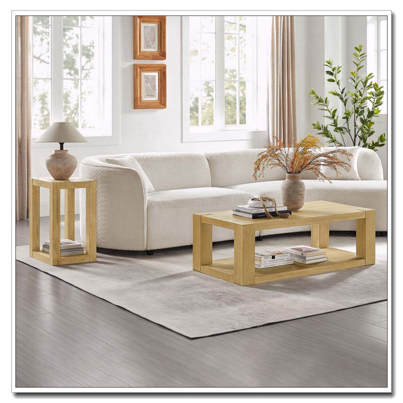 2-Piece Modern 2-Tier Rectangular Coffee Table Set, 1 Coffee + 1 Side Table