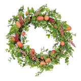 Decorated Artificial Easter Wreath with Pastel Eggs, Flowers, Indoor or Covered Outdoor Use Easter Decoration