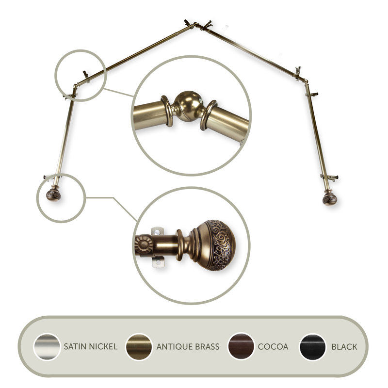 Ensemble de tringle à rideaux simple et quincaillerie pour fenêtre à 4 côtés Solon, Laiton antique