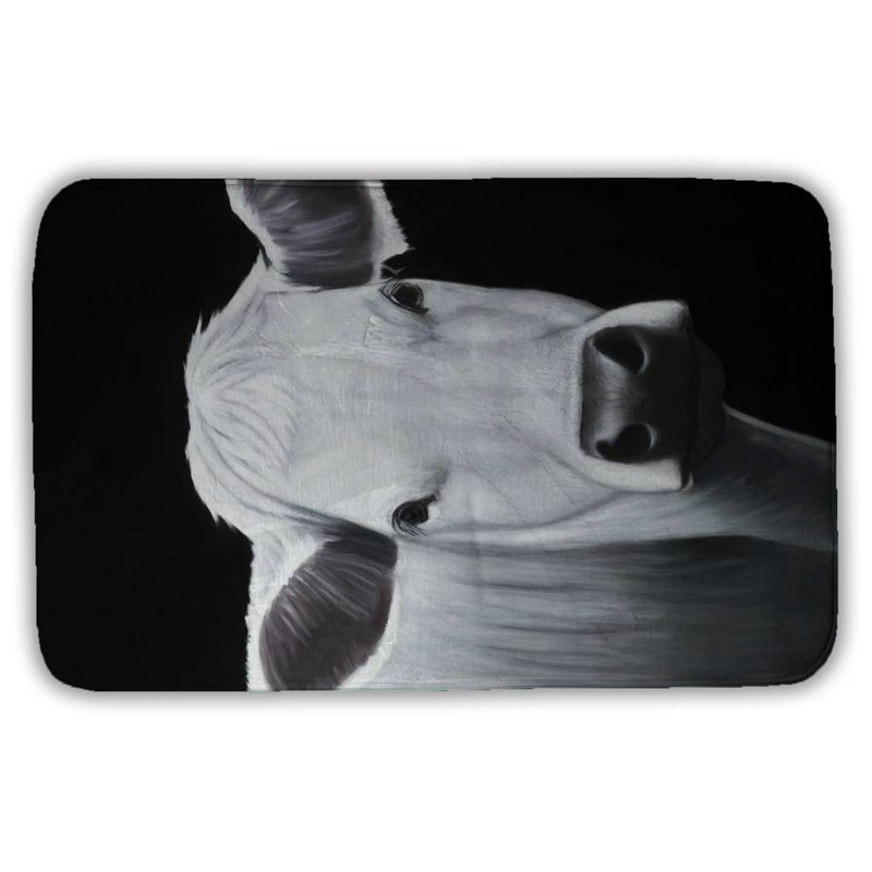 White cow Bath Mat with Non-Slip Backing - Quick Dry Memory Foam Bathroom Rug - Absorbent - Modern Plush Spa-Style - Machine Washable