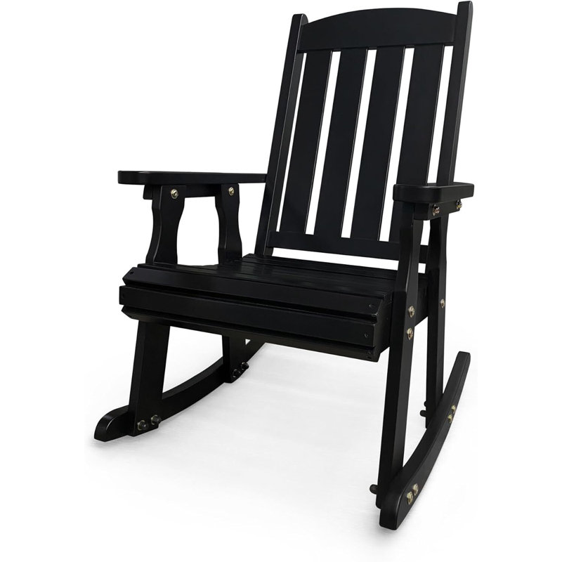 Chaise berçante en bois avec inclinaison confortable du dossier, dossier haut et siège profilé profond, Noir