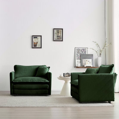 Ensemble de 2 chaises d'appoint, fauteuils rembourrés en chenille haut de gamme, chaises d'appoint de salon avec coussin décoratif, chenille verte