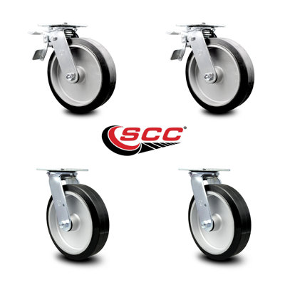 Ensemble de roulettes en caoutchouc sur aluminium de 8 pouces avec roulement à rouleaux 2 freins à verrouillage total SCC