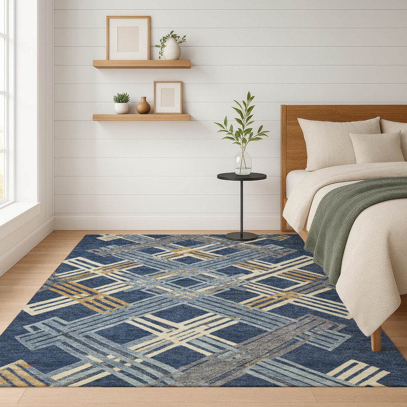 Machine Washable Indoor/Outdoor Chantille ACN2452 Geometric Rug, Navy, 5' x 7'6"