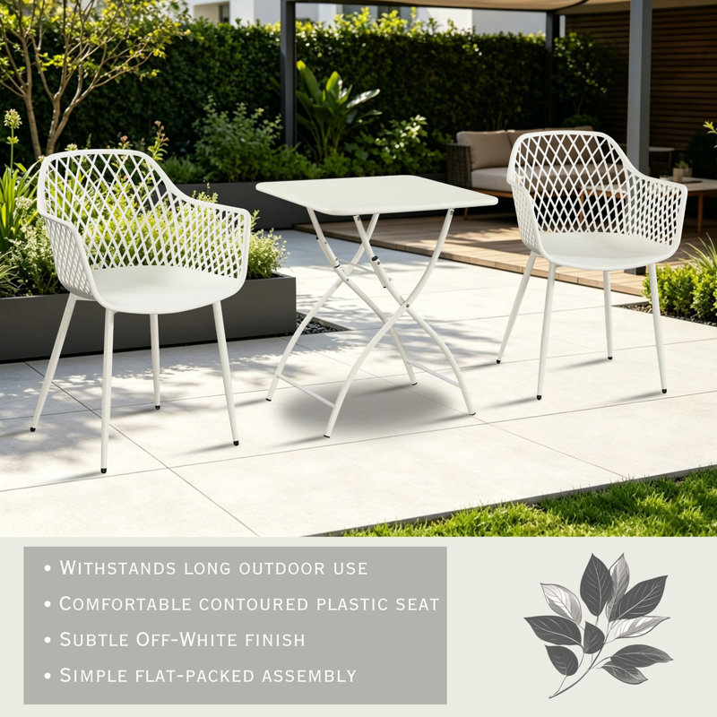 Rimini Patio Dining Set with Folding Metal Table & Armchairs, Off-White