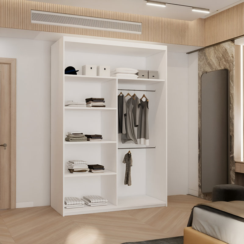 Cherith 2 Door Manufactured Wood Wardrobe, 217cm H x 150cm W x 62cm D, White