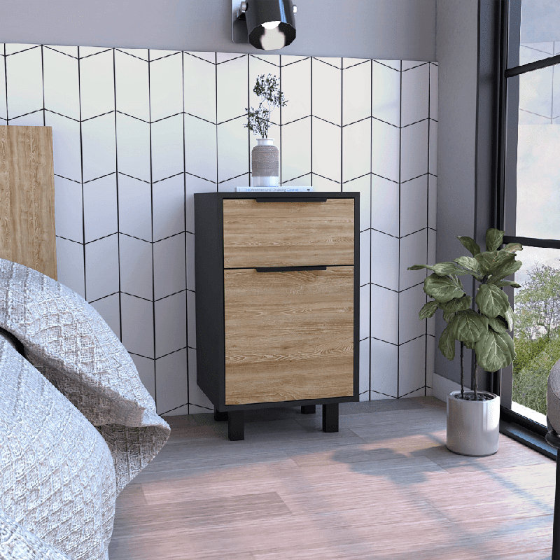 Kylia 41.2cm W Manufactured Wood Bedside Table, Black/Natural