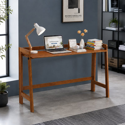 Bureau d'écriture pliable en bois massif avec gestion des câbles, bureau compact en noyer pour le bureau personnel et les petits espaces