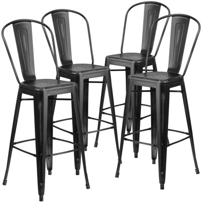 Tabouret de comptoir en métal patiné pour l'intérieur / extérieur de 24 po de hauteur Angelean - noir