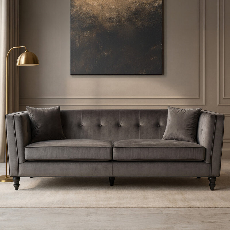 Livonia 3 Seater Velvet Sofa, Grey