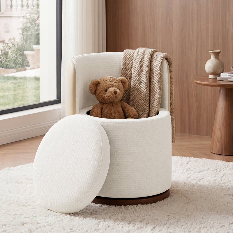 Tabourets de coiffeuse pivotants rembourrés avec rangement dissimulé de 22 L, Blanc / kaki