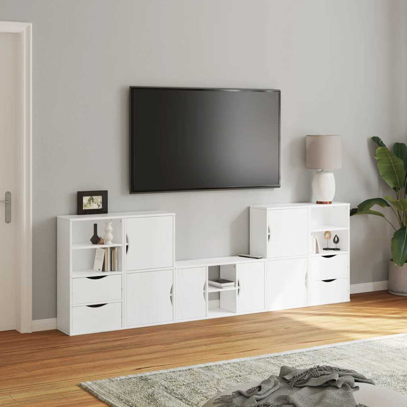 5 Piece TV Units With Storage ODDA Solid Wood Pine, White
