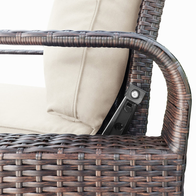 Fauteuil inclinable d'extérieur, fauteuil inclinable réglable automatique en osier avec coussin confortable, structure en osier toutes saisons et coussin beige