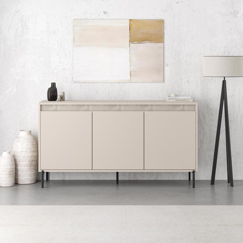 Mott 3 Door Sideboard Buffet Unit Sandstone With Black Metal Legs