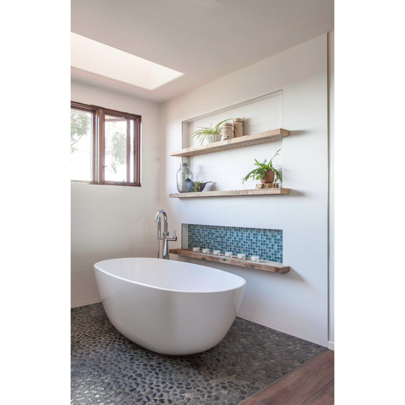 Alamo 58'' x 31'' Soaking Solid Surface Bathtub, Glossy White, Matte Black