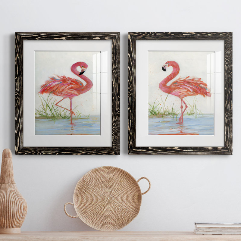 Flamingo I - ensemble de 2 peintures, H 20 po x l 34 po, Papier dans un cadre photo, Noir