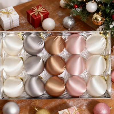 15 Pcs Satin Christmas Balls 3.15 Inch Christmas Tree Ball Ornaments Satin Plastic Xmas Decorative for DIY Xmas Holiday Party Indoor Decorations