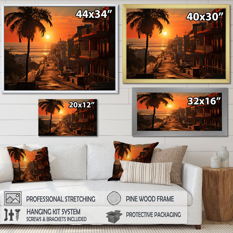 Havana Sunset Panorama II, H 12 po x l 20 po x P 1 po, Cadre flottant noir