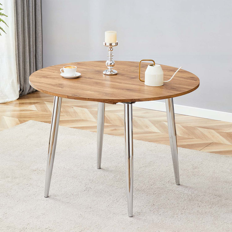 Table de salle à manger à rallonge moderne en bois aggloméré avec pieds en métal argenté